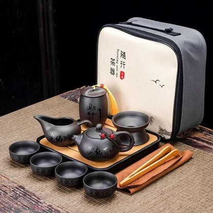 Chinese Kung Fu Tea Set Sand Ceramic Teapot Set Travel Kong Fu Tea Kit Gift Porcelain Purple Sand Pot Infuser Ceramic Tea Set