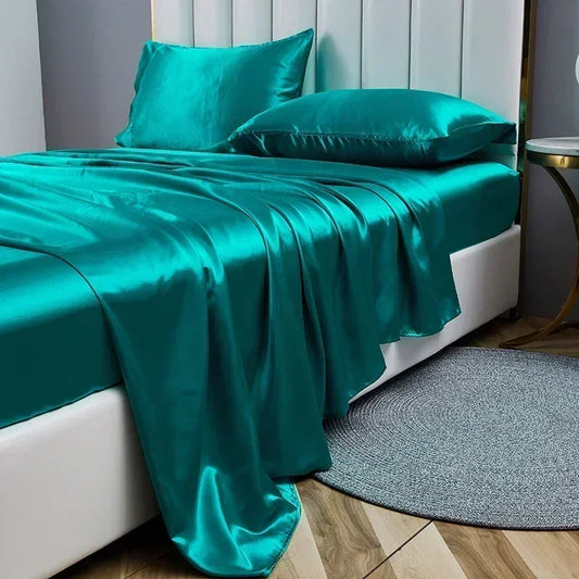 Luxus Satin Stoff Queen -Size -Bettlaken King King hochwertiges Saitenblatt Flachblatt Kissenbezug Festbett Set Bettlaken Sets