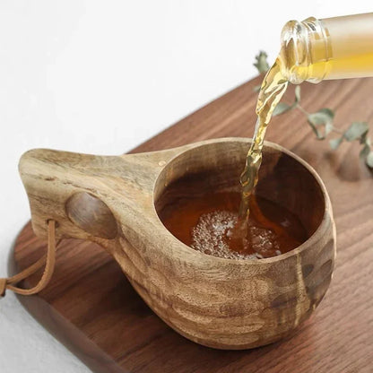 Natural Solid Wood Finnish Cup Outdoor Camping Mug Natural Acacia Wooden Tea Cup Milk Tea Wine Cup Portable Anti Scalding