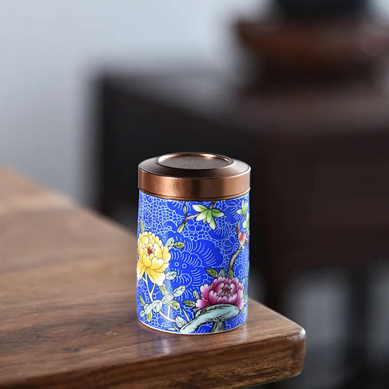 Modern Mini Ceramic Tea Jar Painted Waves Flower Storage Box Portable Sealed Porcelain Jar Coffee Food Container Home Decoration
