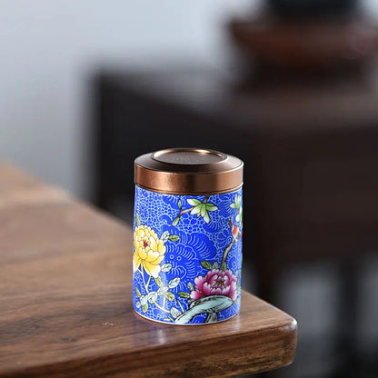 Modern Mini Ceramic Tea Jar Painted Waves Flower Storage Box Portable Sealed Porcelain Jar Coffee Food Container Home Decoration