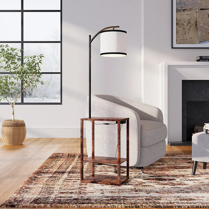 KOMORE Modern Metal Floor Lamp Side Table 2 In 1 for Living Room Office, Bedroom, Hallway, Porch