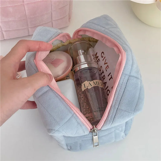 Zipper velká plná barva kosmetická taška roztomilá kožešinová taška pro ženy pro ženy cestování make -up toaletní taška mytí pouzdro plyšové pero