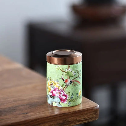 Modern Mini Ceramic Tea Jar Painted Waves Flower Storage Box Portable Sealed Porcelain Jar Coffee Food Container Home Decoration