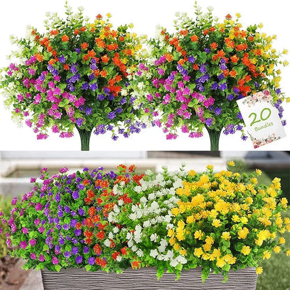 1 bundt kunstige blomster udendørs UV -resistent grønne buskeplanter til hjemmekøkken kontor bryllup haven dekor falsk blomst