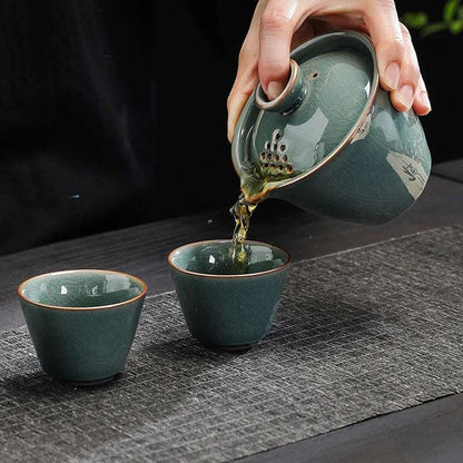 New Ceramics Tea Set 3 Cups Gaiwan Portable Travel Chinese KungFu Tureen Teaware Ceremony 170ML
