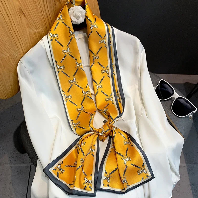 Fashion Skinny Silk Eșarfă pentru femei Fashion Pair panglici Bandani Bandana Femeie Bag de mână Înfășurare Neckachied Gead Gels
