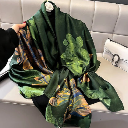 Kvinder tørklæde silke tørklæder forår og sommer mode udskrivning sjal temperament lang indpakning tynd til rejse varm hals sol beskyttelse