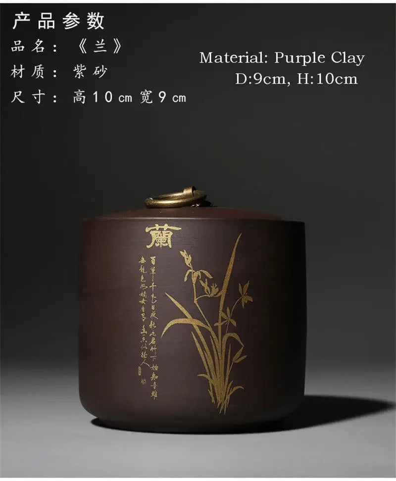 Yixing-Zisha Tea Canister, Ceramic Sealed Caddy, Household Tea Storage Jar, Coffee Container, Purple Clay Puer Box, Hermetic Pot