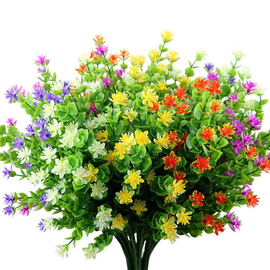 Plastic Artificial Flowers Outdoor UV Resistant Fake Flowers Decoration Greenery Garden Shrubs Plants Home Wedding Party Decor