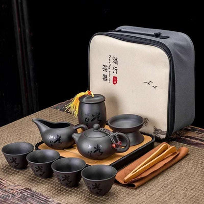 Chinese Kung Fu Tea Set Sand Ceramic Teapot Set Travel Kong Fu Tea Kit Gift Porcelain Purple Sand Pot Infuser Ceramic Tea Set
