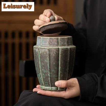 Retro Gilded Iron Glazed  Tea Box Organizer Bamboo Hat Moisture-proof Storage Tank Containers Tea Caddy Chinese Tea Set Craft