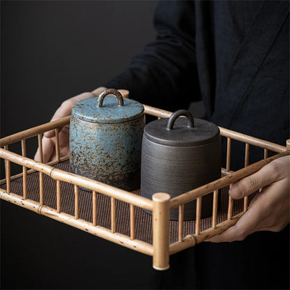 Ceramic Tea Caddy Sealed Jar Small Tea Box Portable Tea Can Storage Tank Candy Jars Food Container Tea Organizer Decorative Jar