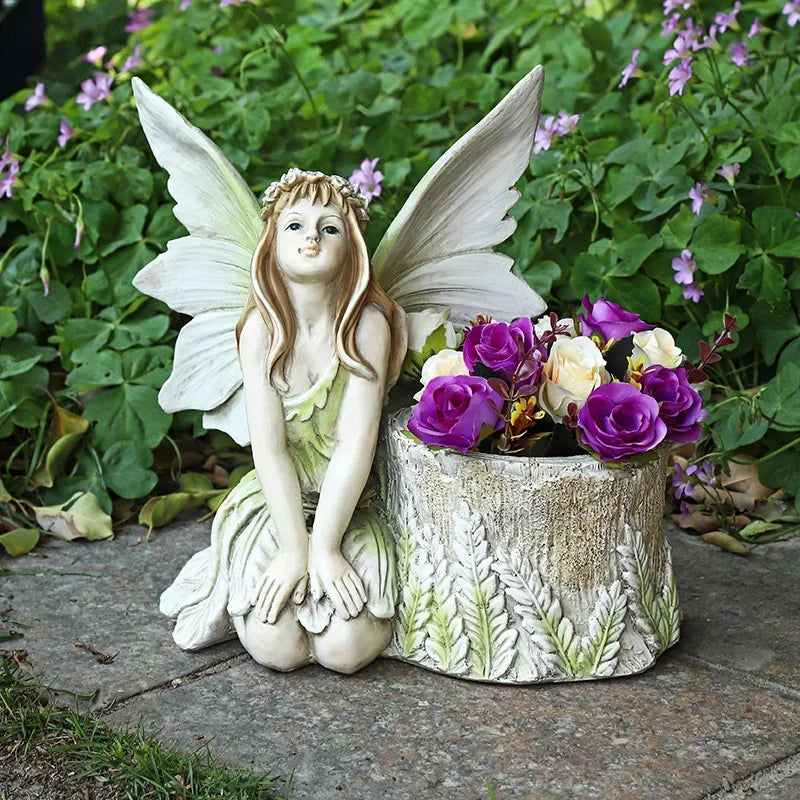 Kerti kertészeti dekoráció kézműves lány virág tündérek kreatív virág edények otthoni bútorok gyanta szobor díszek