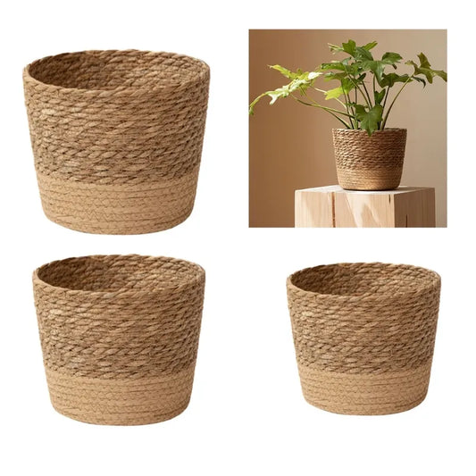 Basket planters blomsterpotter dækker opbevaring kurv plante containere håndvævet kurv planter halm bonsai container
