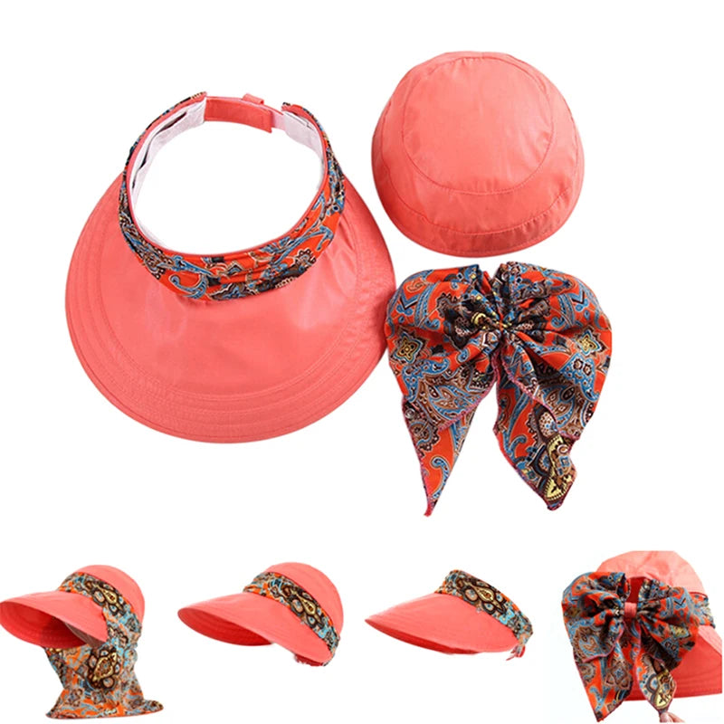 Fashion Women Summer Outdoor Riding Anti-Uv Sun Hat Plage Place pliable Suncreen Floral Print Caps Neck Face largeur