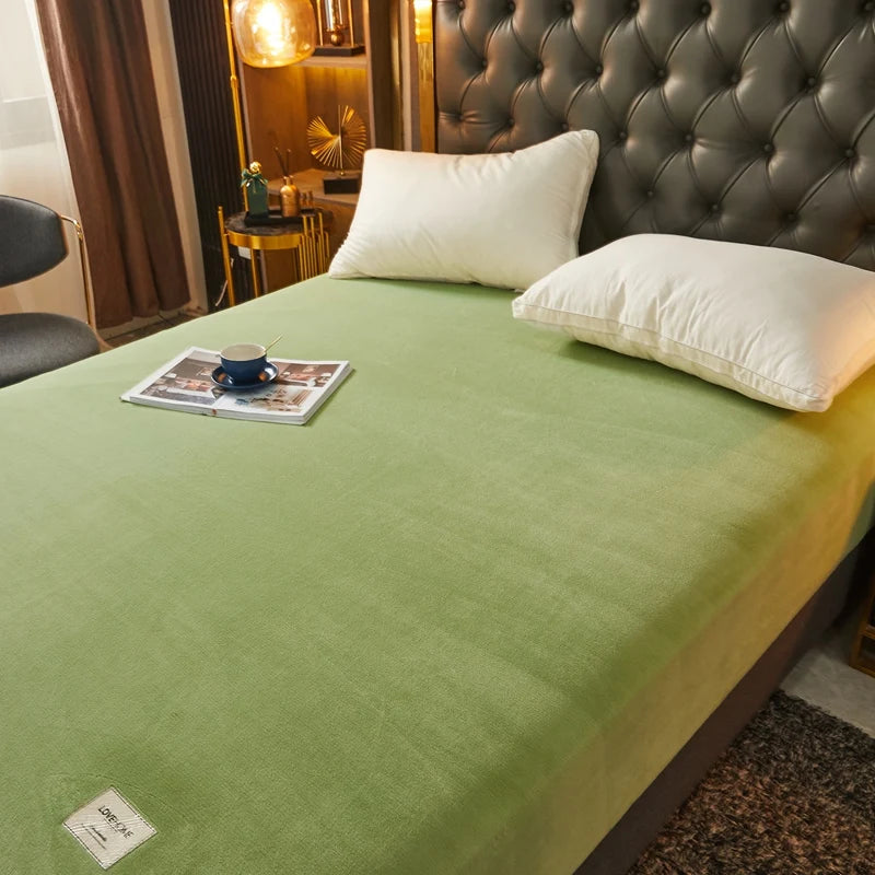 1PC Jednoduchá pevná farba namontovaná plachta Nordic matrac kryt plyšový lôžko zima teplý elastický mäkký posteľ s elastickým pásom