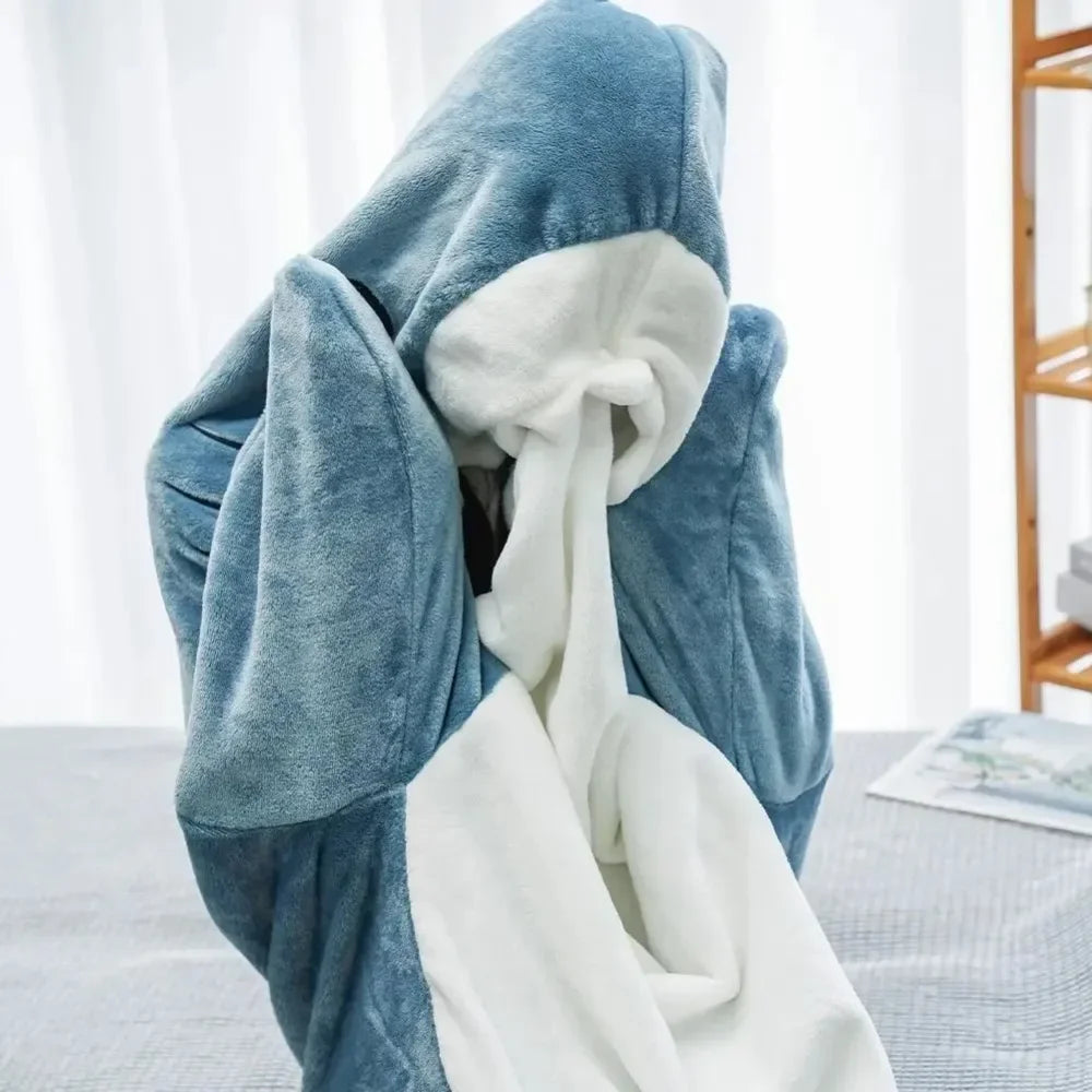 Hainhuopa aikuinen sarjakuva makuupussi Pyjama hupullinen lämmin flanelli hauska kotivaatteet Shark Onesie -makuupussi talvi lämmin huopa