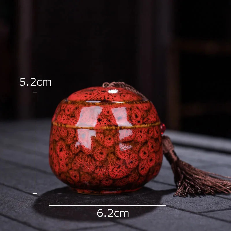Painted Tea Canister Tassel Sealed Ceramic Storage Jar with Lids Porcelain Coffee Container Desk Decoration Tea Cans Candy Pots