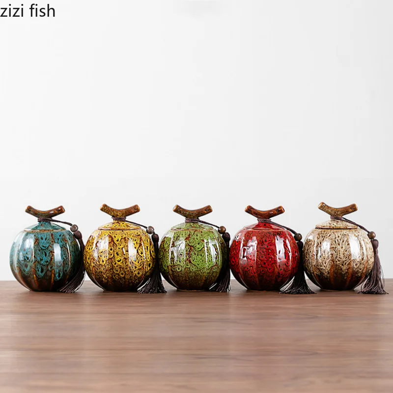 Kiln Change Ceramic Tea Caddy Food Storage Jar Sealed Jars Tea Box Tea Containers Storage Tank Candy Jar Home Organizer Teas Can