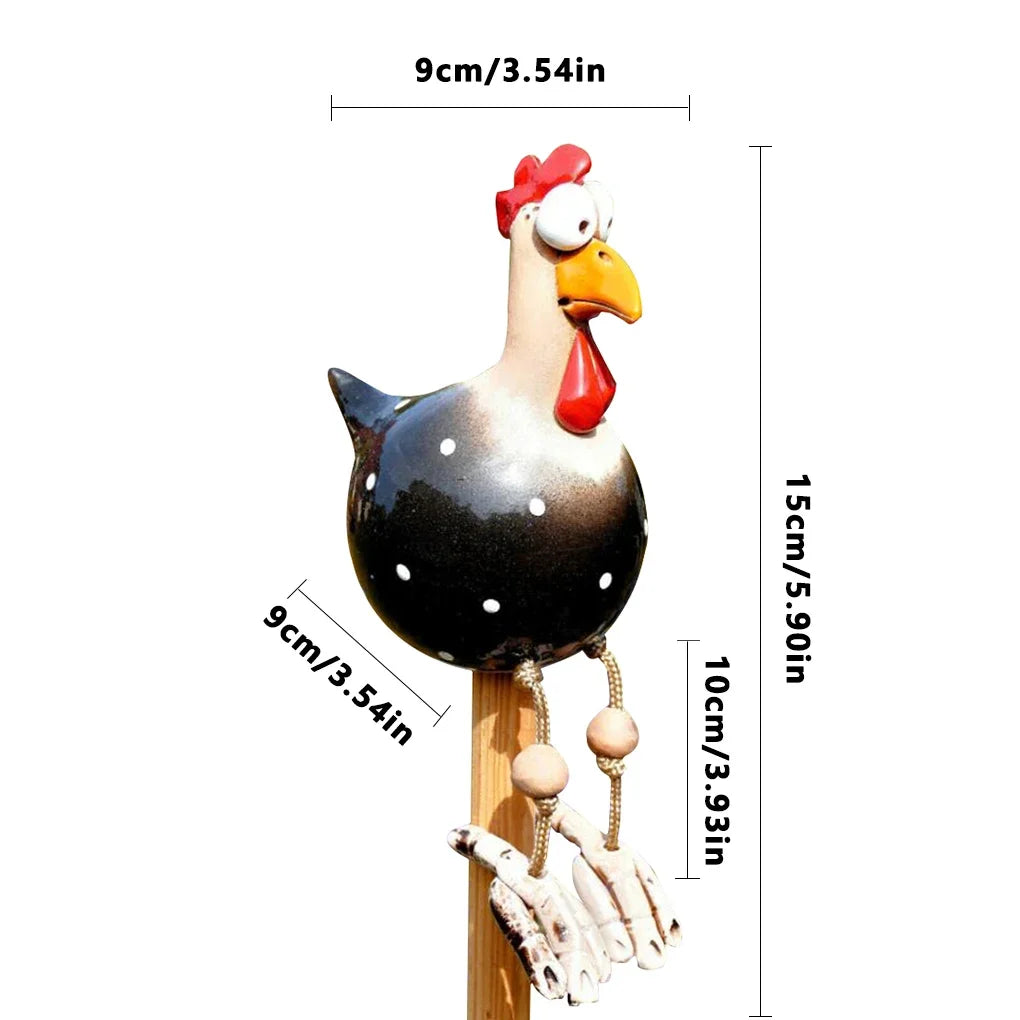 Smiješna piletina s velikim očima dugačka zanata za obrt za nogu statue Statup drveni ulog Uredba Kokos skulptura vrtna ograda zaliha umjetnosti