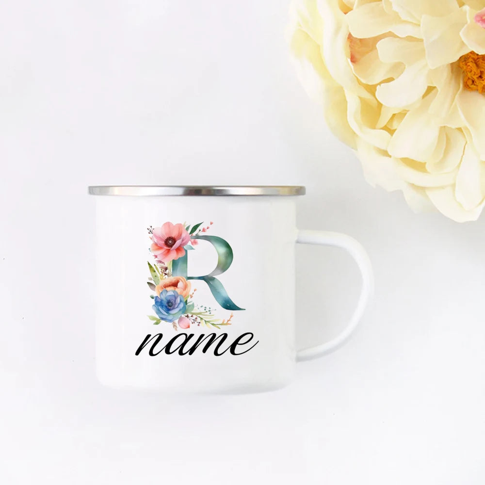Personalized Floral Initial Name Cup Custom NameTea Coffee Hot Chocolate Mug Bride Bridesmaid Mothers Day Gift for Her