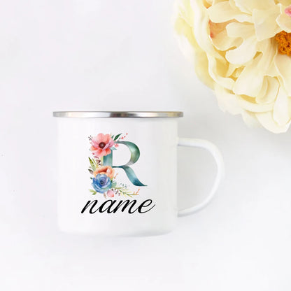 Personalized Floral Initial Name Cup Custom NameTea Coffee Hot Chocolate Mug Bride Bridesmaid Mothers Day Gift for Her