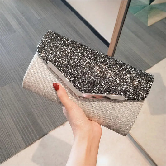 Fashion Party Evening Clutch Bag Synthetic Leather Chain Shoulder Purse Clutch Women Banquet Wedding Rhinestone Handbag Bags