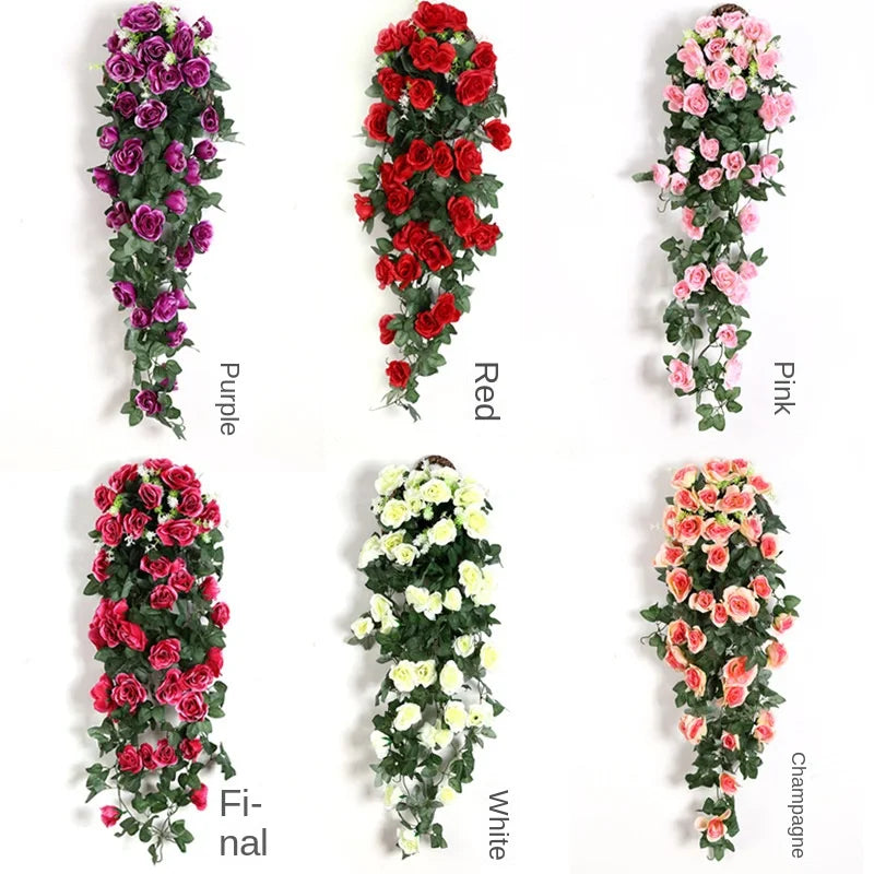 Lule artificiale të varura të rreme me hardhinë e rreme me bimë të varura lule faux për kopshtin e dasmave të dhomës së gjumit në mur
