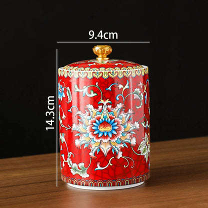 European Ceramic Storage Jar Enamel Decorative Kitchen Cereal Dispenser Coffee Table Desktop Tea Canister Living Room Candy Jars