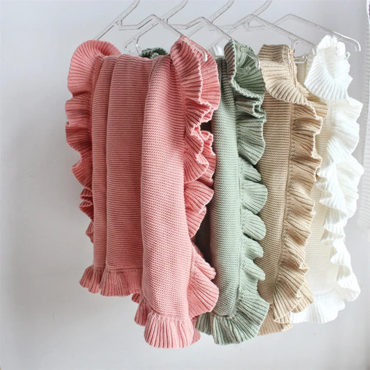 Cotton Knitted Baby Blankets Newborn Swaddle Wrap Ruffle Blankets Toddler Infant Bedding Quilt New Born Basket Stroller Swaddle