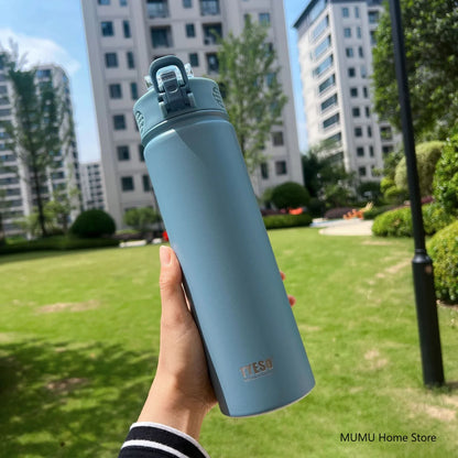 Tyeso 600/750ML Thermos Bottle With Straw Stainless Steel Car Thermal Cup Sports Water Bottles Keeps Cold and Heat Thermal Mug