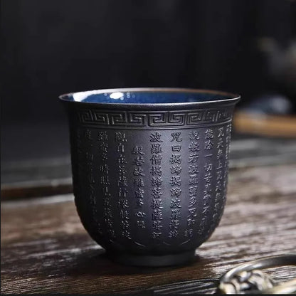 150ML Purple sand kiln change ceramic tea cup Creative personal cup Chinese retro heart Sutra master tea cup single MUGS