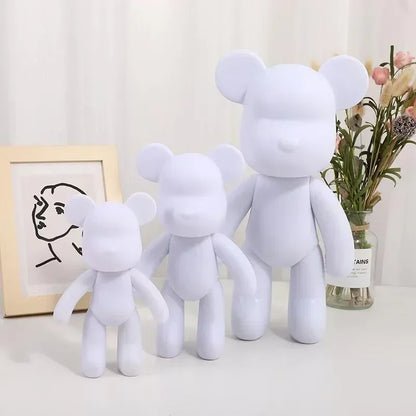 DIY Paint Fluid Rabbit Figure Handmade Pigment Doll Toy White Vinyl Bear Figurine Sculpture House Decoration Table Accessories