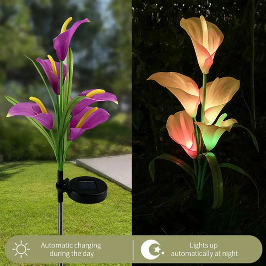 LED Solar Light Calla Lily Lantern Garden Lawn Landscape Plug-in Lamp for Outdoor Grass Pathway Street Decoration