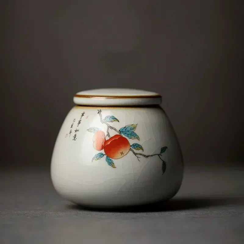 Retro Ru Kiln Ceramics Tea Caddy Cute Cat Pattern Portable Sealed Tea Leaf Containers Travel Tea Bag Storage Box Spice Organizer