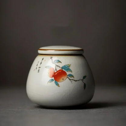 Retro Ru Kiln Ceramics Tea Caddy Cute Cat Pattern Portable Sealed Tea Leaf Containers Travel Tea Bag Storage Box Spice Organizer