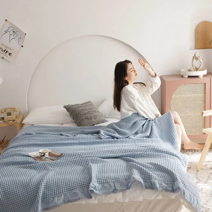 100% pamučni mekani krevet kabed dom japenski pleteni pokrivač kukuruz zrna vafla utisnute ljetne ruffes topli kabed bacaju pokrivače