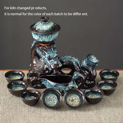 1 set, creative lazy tea set, semi-automatic dragon teapot, magnetic rotating water-conducting tea set, Chinese Kung Fu tea set