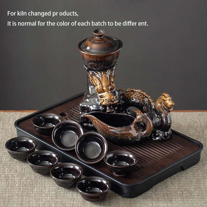 1 set, creative lazy tea set, semi-automatic dragon teapot, magnetic rotating water-conducting tea set, Chinese Kung Fu tea set