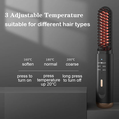 Direcționare cu barbă fără fir pentru bărbați, îndreptare a părului perie cu părul electric încălzit rapid, multifuncțional wireless pieptene cald