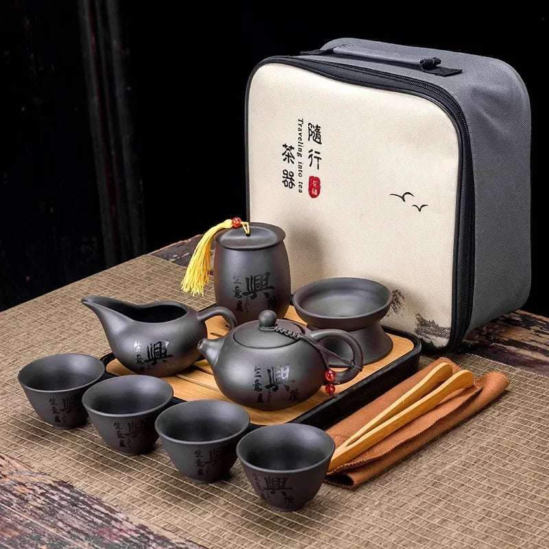 Chinese Kung Fu Tea Set Sand Ceramic Teapot Set Travel Kong Fu Tea Kit Gift Porcelain Purple Sand Pot Infuser Ceramic Tea Set