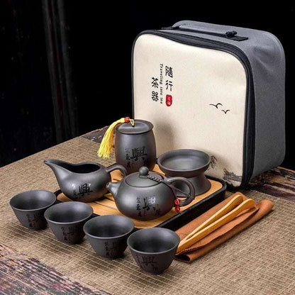 Chinese Kung Fu Tea Set Sand Ceramic Teapot Set Travel Kong Fu Tea Kit Gift Porcelain Purple Sand Pot Infuser Ceramic Tea Set