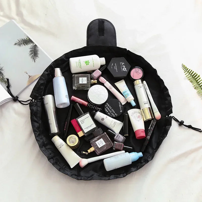 Mujeres Drawstring Cosmetic Bag Travel Almacenamiento Organizador de la bolsa de maquillaje Femenina Magno de maquillaje Puerto portátil Estuche de belleza de tocador impermeable