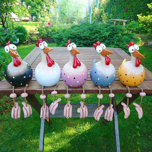 Decoração engraçada de galinha decoração de resina estátuas de jardim de jardim de jardim decorações de quintal