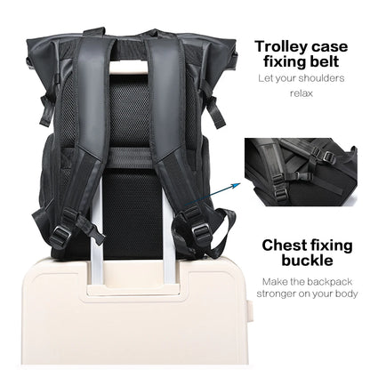 Tangcool férfiak nagy kapacitású 15,6 "laptop hátizsák multifunkciós tekercs legfelső utazási táska az ember számára vízálló városi iskola hátizsákokhoz