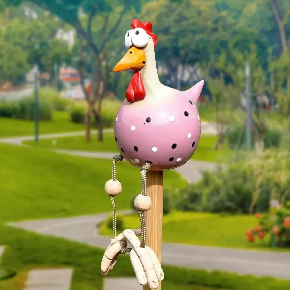 Żywica rzemieślnicze posągi zabawne statua z kurczakiem duże oczy długą stopę rzeźby rzeźby ogrogowe zaopatrzenie w drewniane dekoracje palika