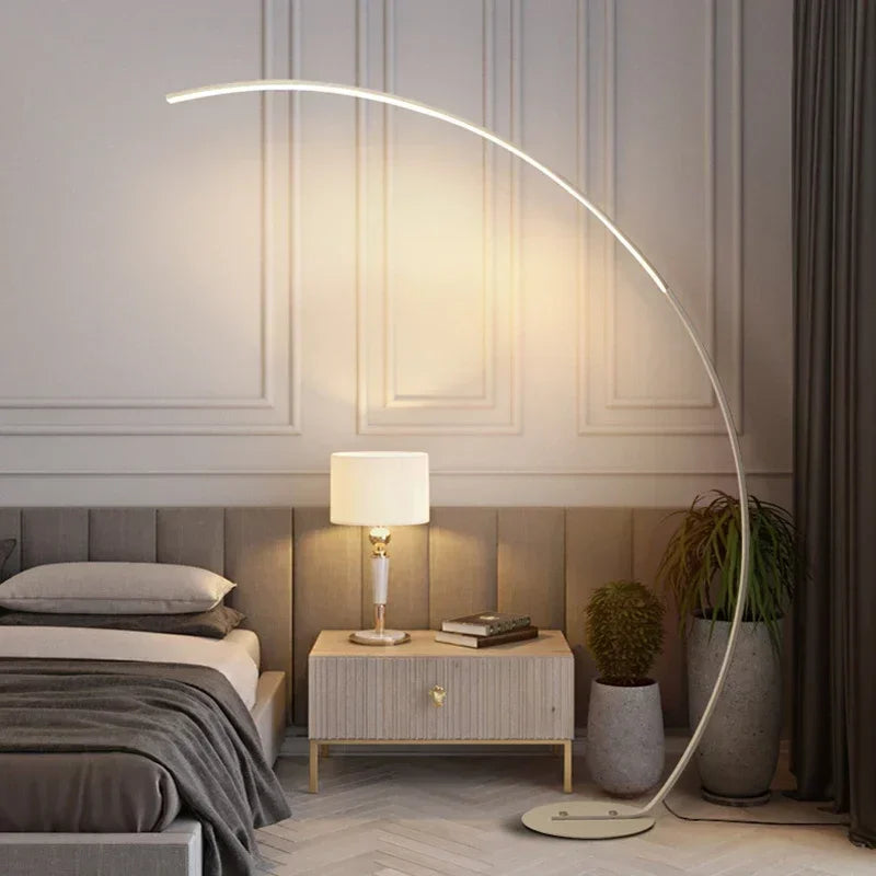 SANDYHA Nordic LED Floor Lamps for Living Room Half Moon Arc Design Light Fixture Bedroom Bedside Table Lighting Home Decoration
