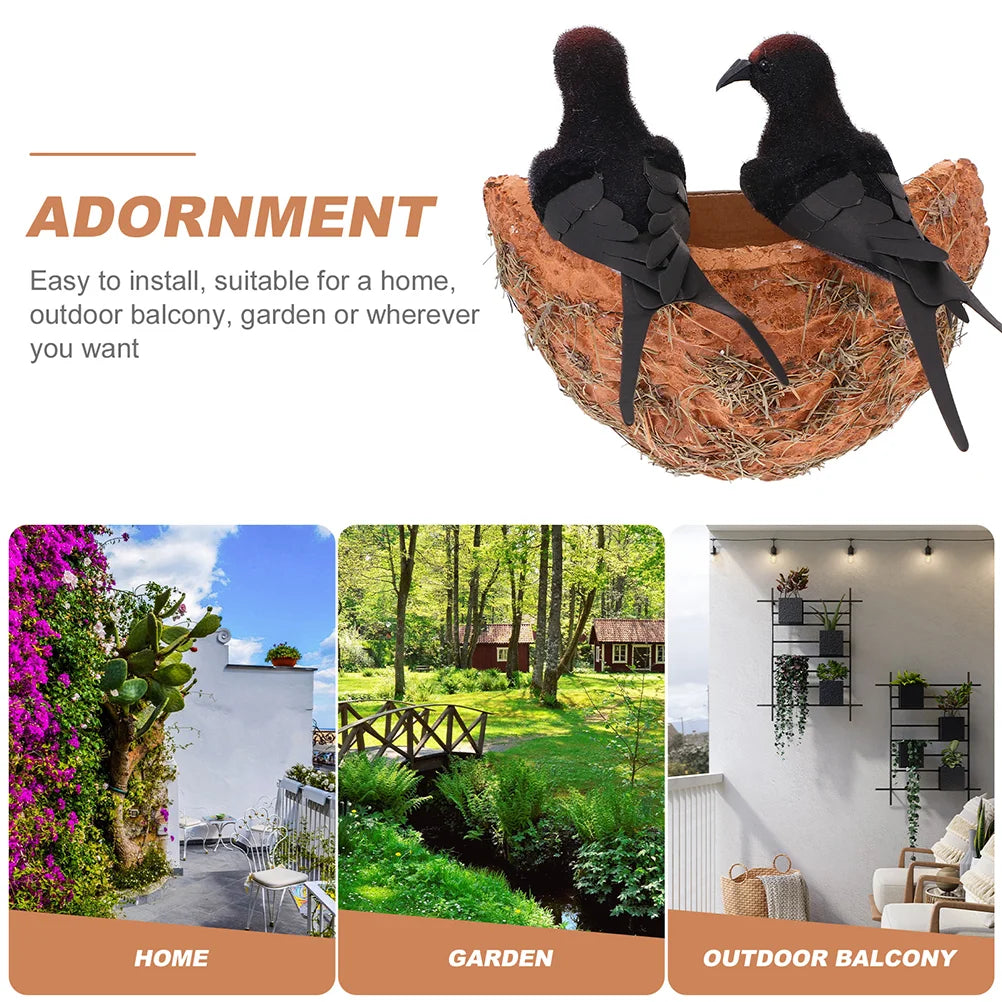 2 sets Swallow Nest accesorios para el hogar adornos para pájaros al aire libre decoración de primavera figura de pájaro
