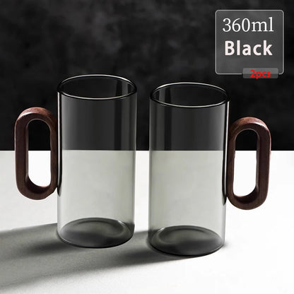 2/4/6pcs Glass Mug With Wooden Handle Heat-resistant Teacup Set Transparent Breakfast Milk Juice Cup Home Party Drinkware